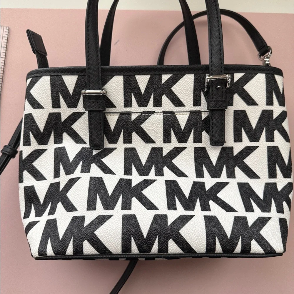 Michael Kors Black & White MK Logo Mini Tote - Picture 2 of 4